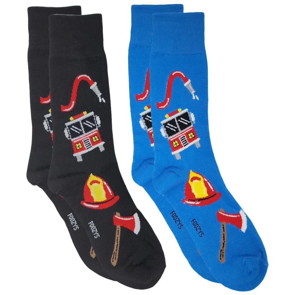 Firefighter Firemen Hose Fire Truck Axe Rescue Safe Socks 2 Pairs Men's Foozys